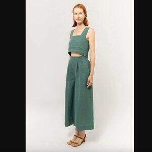 Bel Kazan Larkin Button Back Top + Atlas Gaucho Pants Linen 2pc Coord Set XS